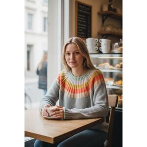 Anthropologie Rainbow Yoke Knit Sweater Gray Wool Alpaca Blend Women’s M